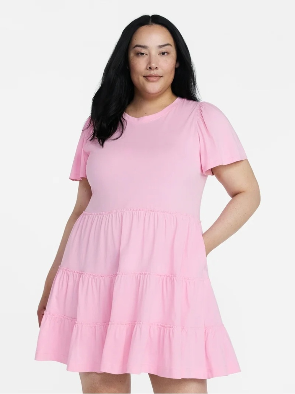 Time and Tru Pink Tiered Midi Dress